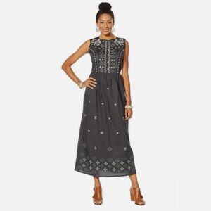 LaBellum by Hillary Scott Women's Size 2X Embroidered Maxi Dress Gray